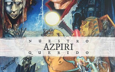 Julio Peces hace entrega de una reedición de Nuestro Azpiri Querido durante la exposición Pacheco y Azpiri: en recuerdo de dos grandes