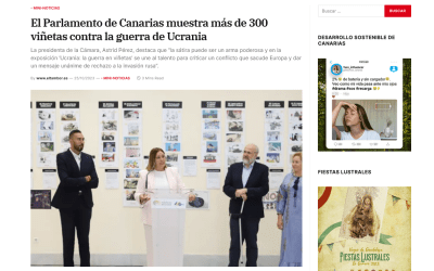 El Tambor | El Parlamento de Canarias muestra más de 300 viñetas contra la guerra de Ucrania