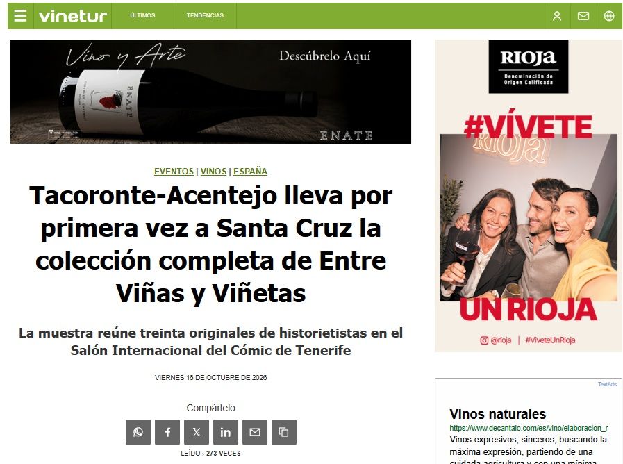 Vinetur | Tacoronte-Acentejo lleva por primera vez a Santa Cruz la colección completa de Entre Viñas y Viñetas