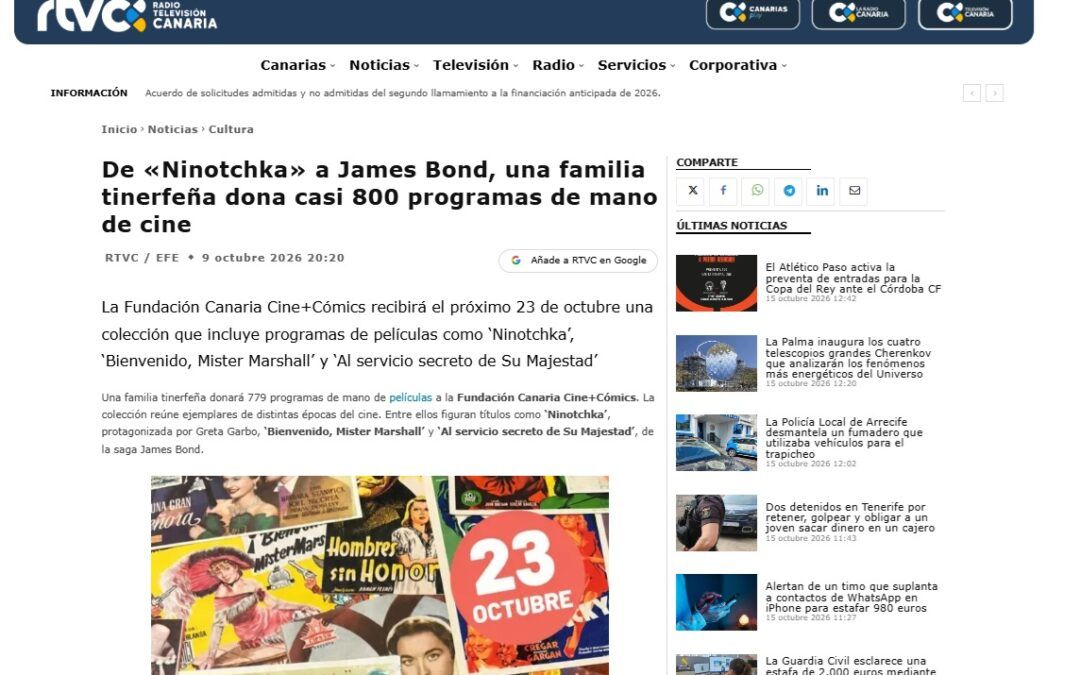 Radio Televisión Canaria | De «Ninotchka» a James Bond, una familia tinerfeña dona casi 800 programas de mano de cine